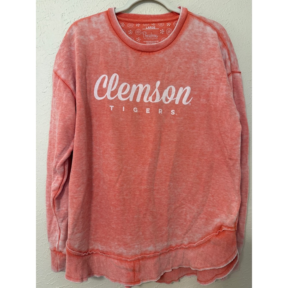 Pressbox Clemson Tigers Womens Large Orange Acid Wash Sweatshirt Pullover